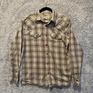 Blue Ranchwear Men S Shirt Tan Plaid Outdoor Farm Cottage Summer Party